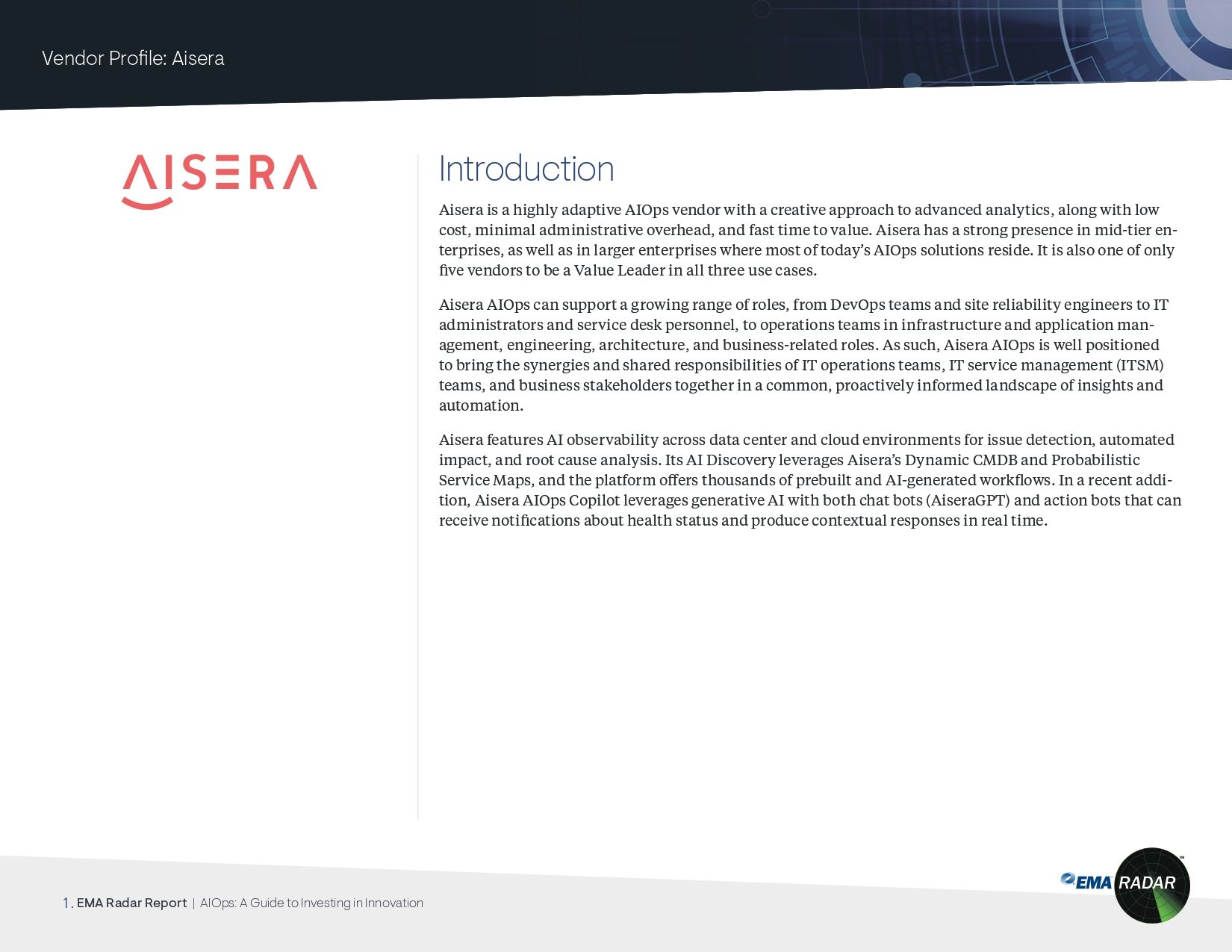 EMA AIOps Radar Report - Aisera Profile