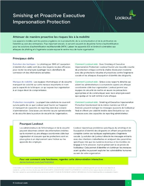 Smishing et Proacitve Executive Impersonation Protection