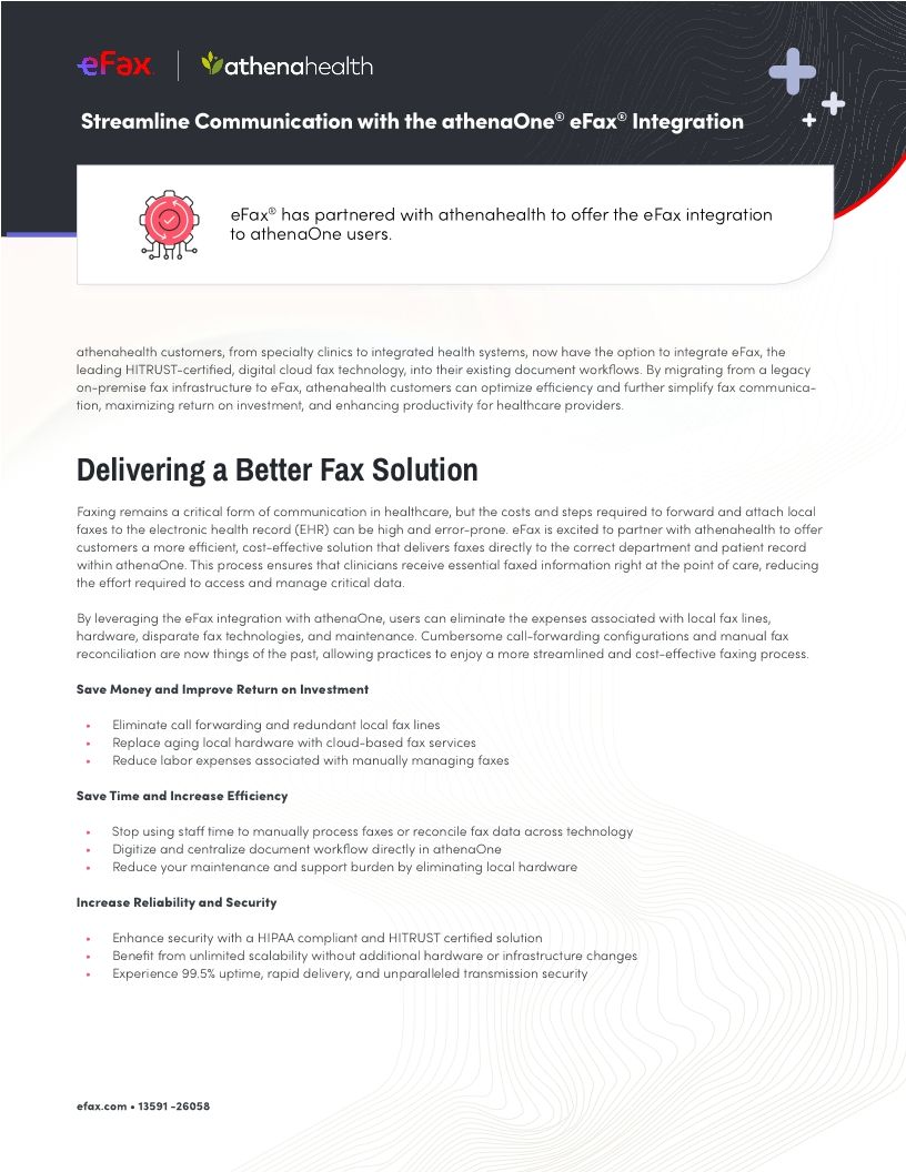 Streamline Communications with eFax&reg; Integration with athenaOne&reg;