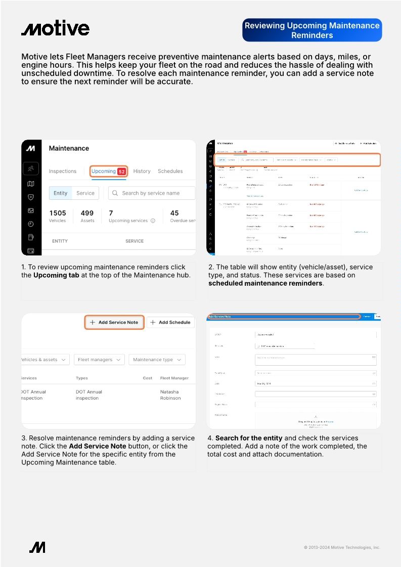 Reviewing Upcoming Maintenance Reminders QRG