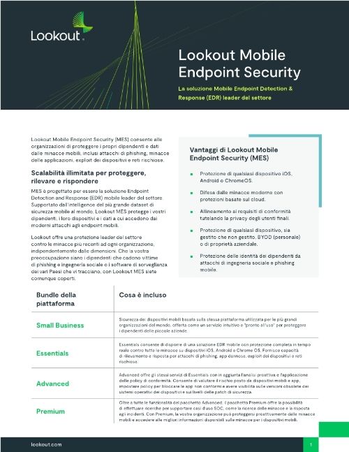 Lookout Mobile Endpoint Security: La soluzione Mobile Endpoint Detection & Response (EDR) leader del settore