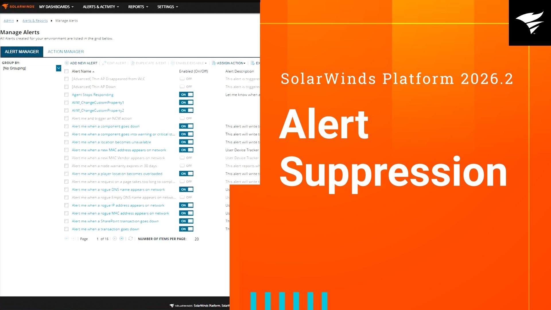 SolarWinds Platform 2026.2 | Alert Suppression