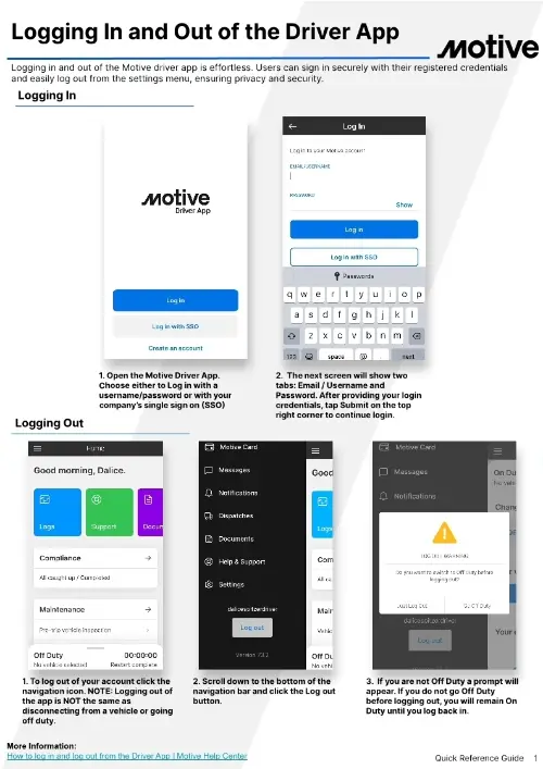 Logging In and Out of the Driver App QRG