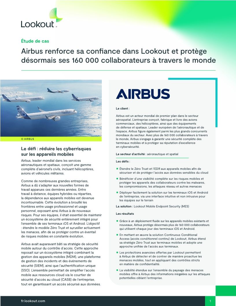 Airbus renforce sa confiance dans Lookout et protège désormais ses 160 000 collaborateurs à travers le monde