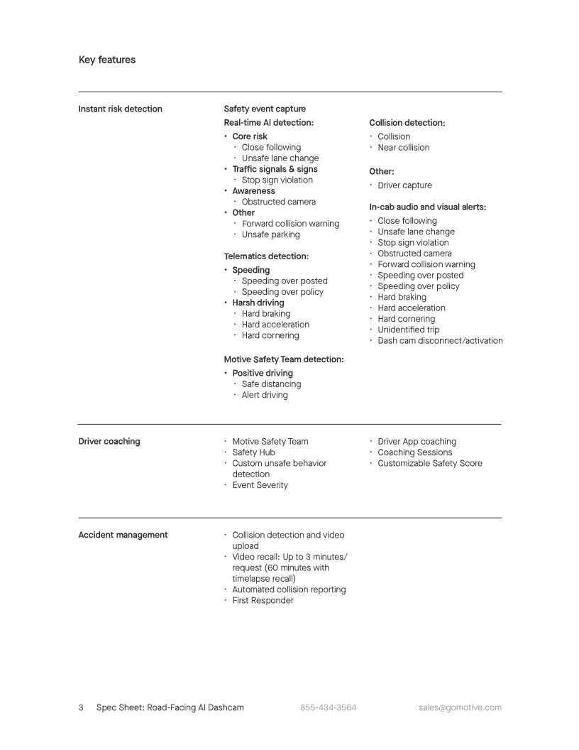 Spec Sheet Road-Facing AI Dashcam