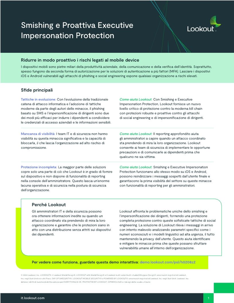 Smishing e Proattiva Executive Impersonation Protection