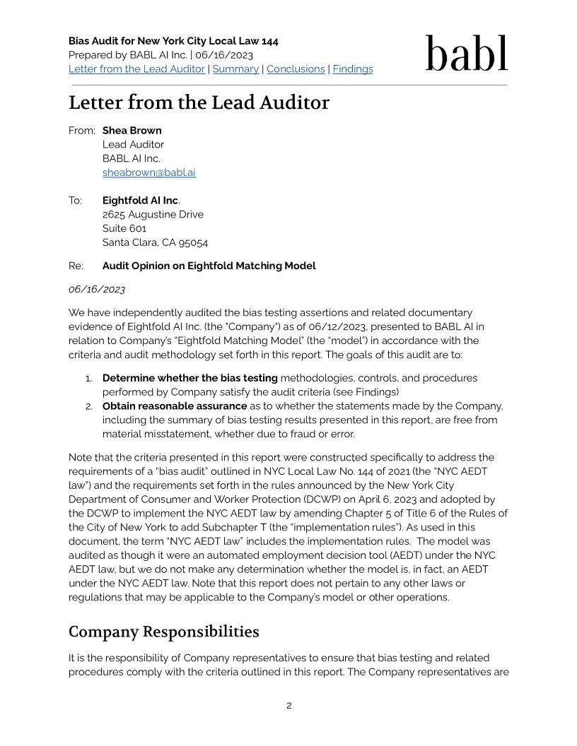 Eightfold Bias Audit Results