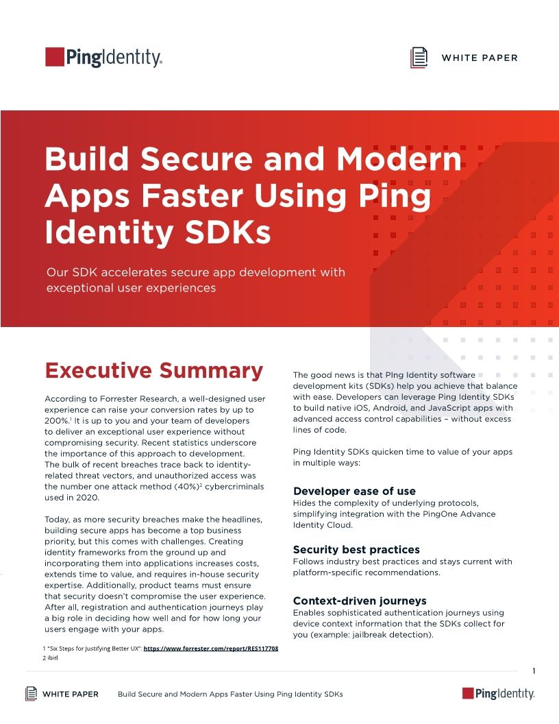 Build Secure and Modern Apps Faster Using Ping Identity SDKs