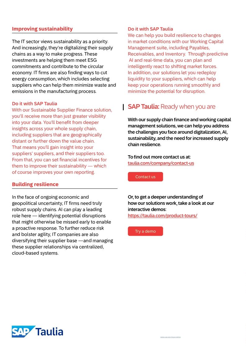 Taulia in the Information Technology sector datasheet