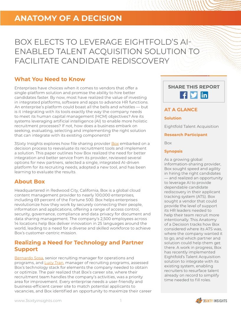Box elects to leverage Eightfold’s AI-enabled talent acquisition solution to facilitate candidate rediscovery