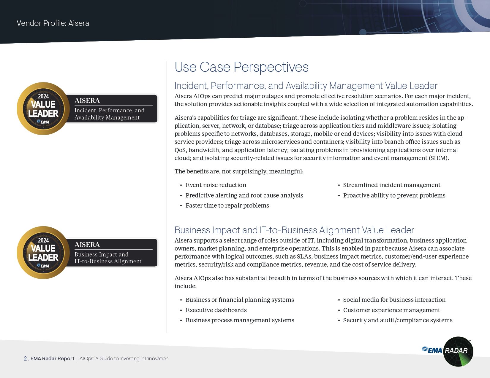 EMA AIOps Radar Report - Aisera Profile