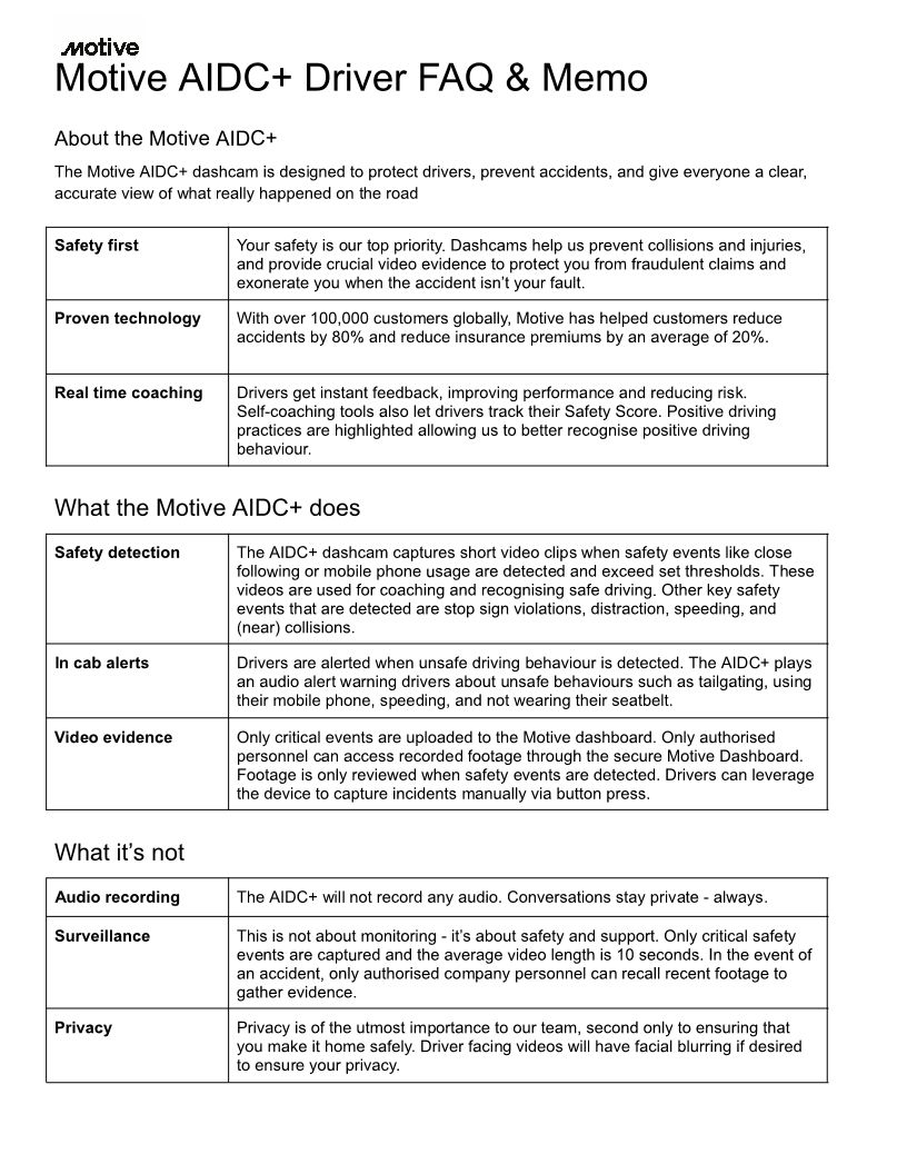 UK Driver Memo