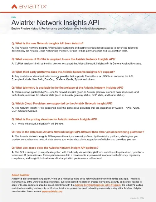 Aviatrix Network Insights API FAQs