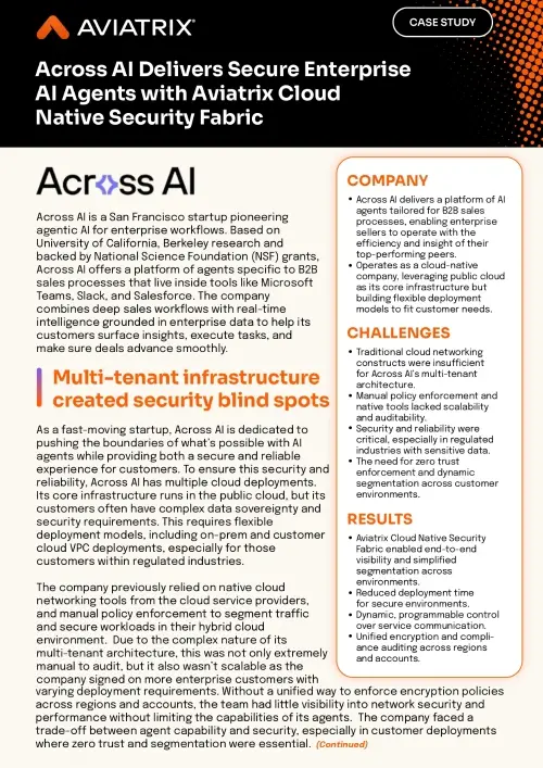 Across AI Delivers Secure Enterprise AI Agents with Aviatrix Cloud Native Security Fabric