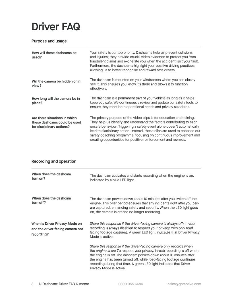 Driver FAQs and Memos Guide UK
