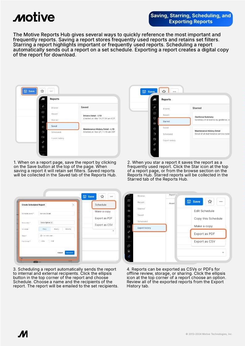 Saving, Starring, Scheduling, and Exporting Reports QRG