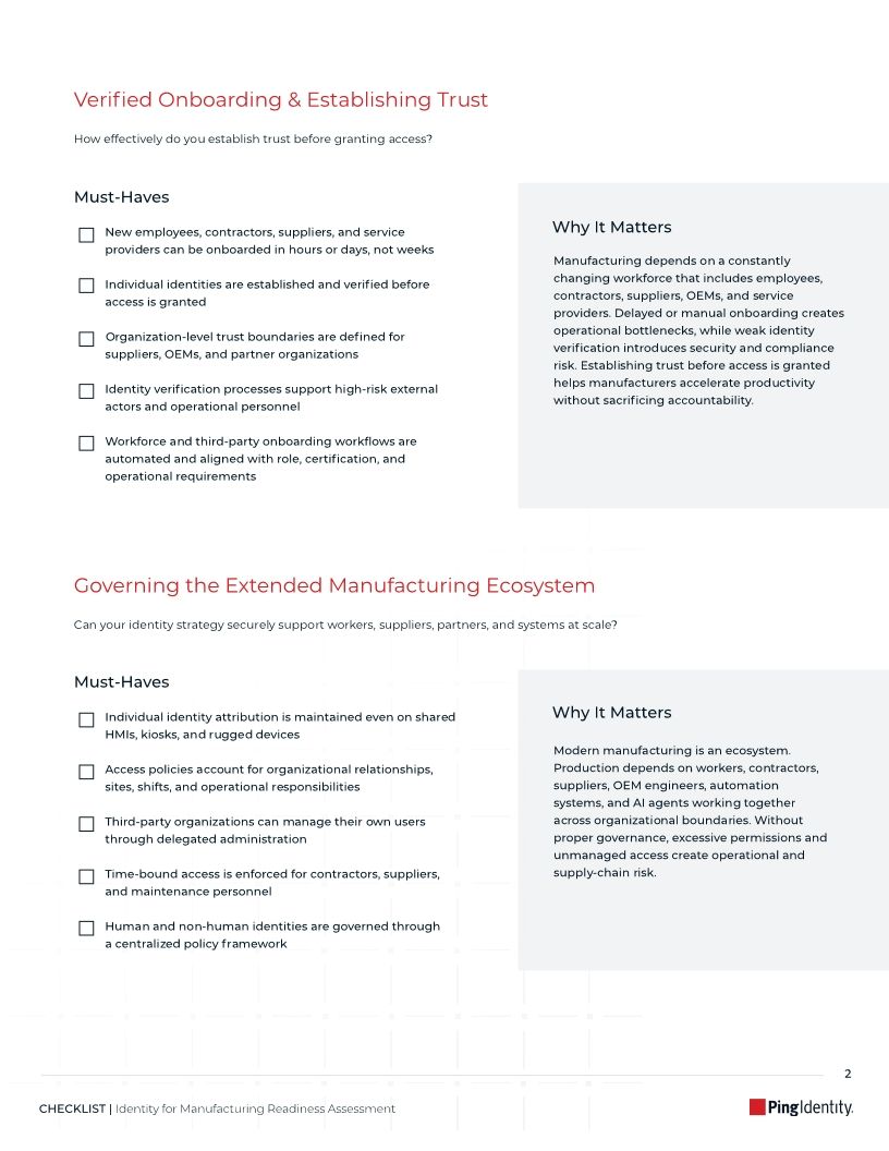 Identity for Manufacturing Readiness Assessment