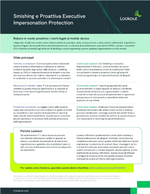 Smishing e Proattiva Executive Impersonation Protection