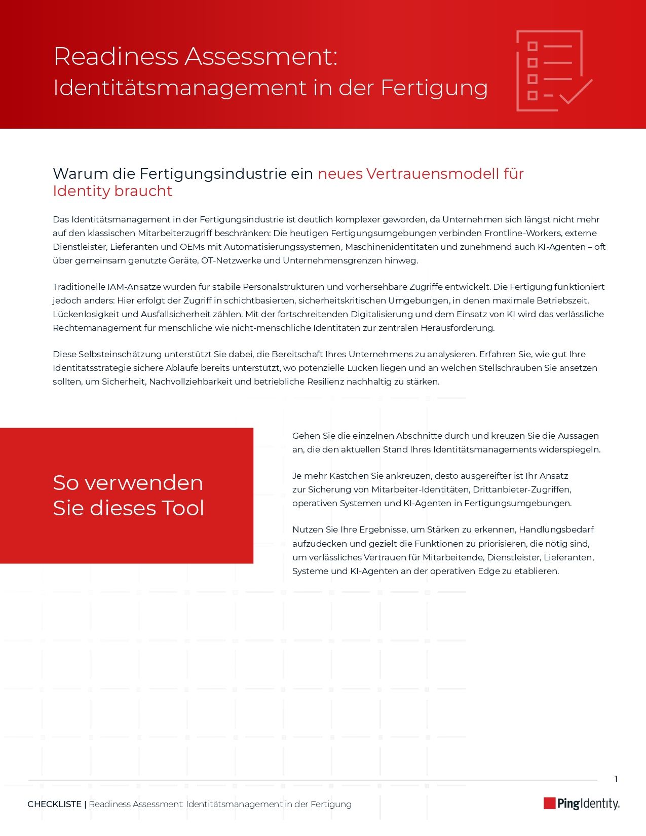 Readiness Assessment: Identit&auml;tsmanagement in der Fertigung