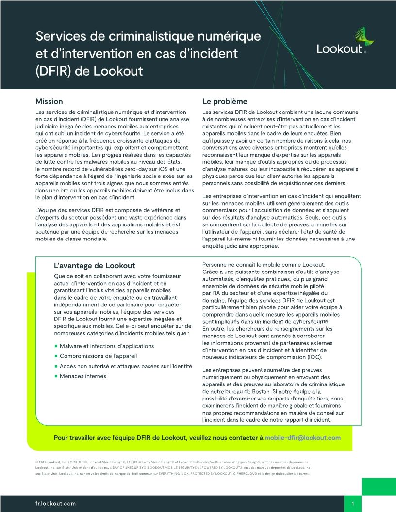 Services de criminalistique numérique et d’intervention en cas d’incident (DFIR) de Lookout