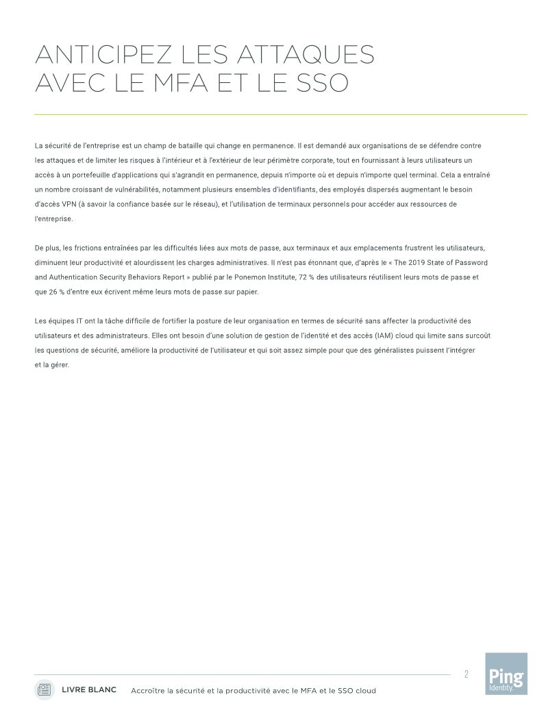 Accroître La Sécurité et la Productivité Avec le MFA et le SSO Cloud